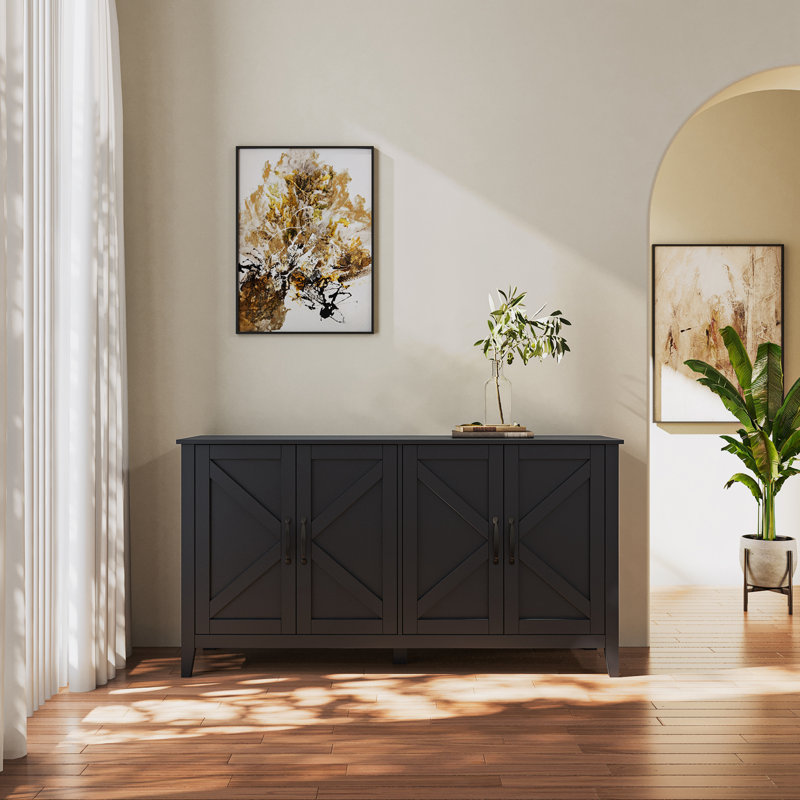 Armoire décorative 4 portes avec 4 portes et 4 tablettes ouvertes , Noir