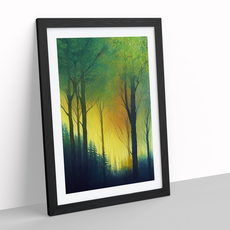 Watercolour Forest No.1 - Wall Art, 66cm H x 48cm W, Black Framed Paper, White