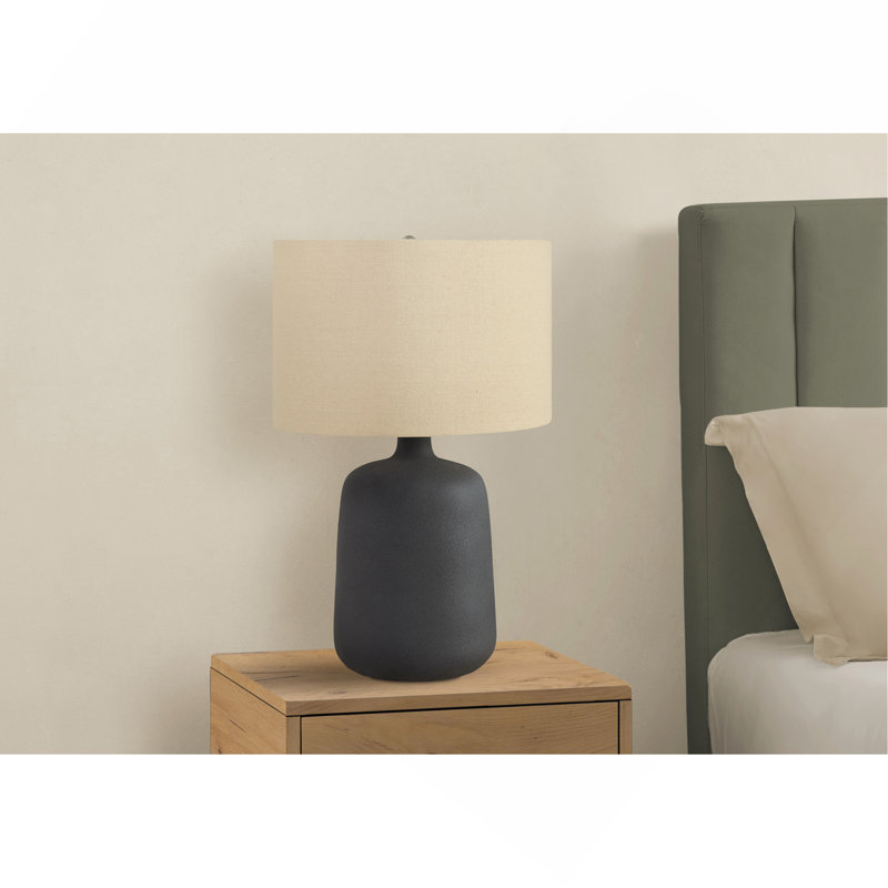Lighting, H 24 po, lampe de table, céramique noire, abat-jour beige, contemporain