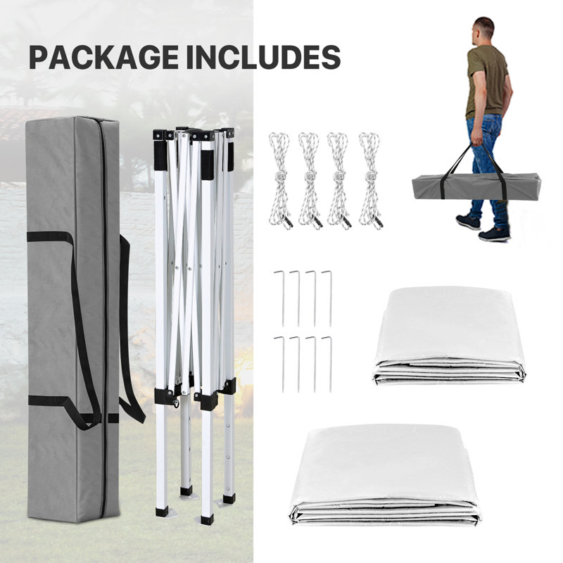 White 5 Ft. Adjustable Steel Pop-Up Canopy Tent with Sunwall