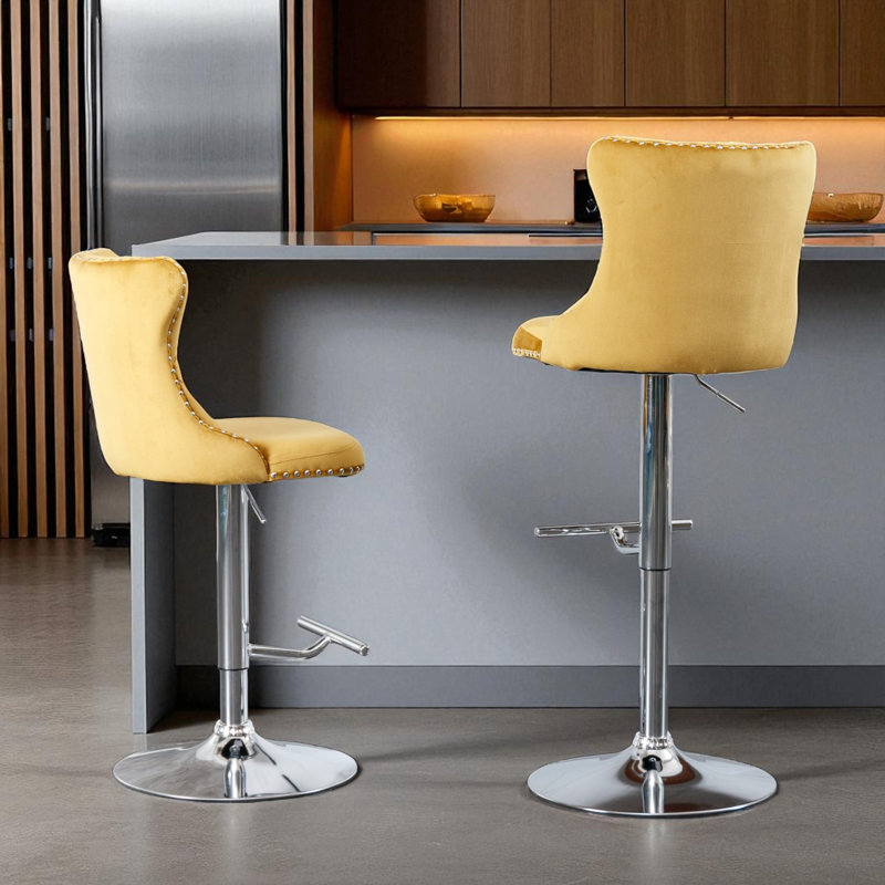 Tabouret de bar pivotant à hauteur réglable Zager, Argent, Doré, 2
