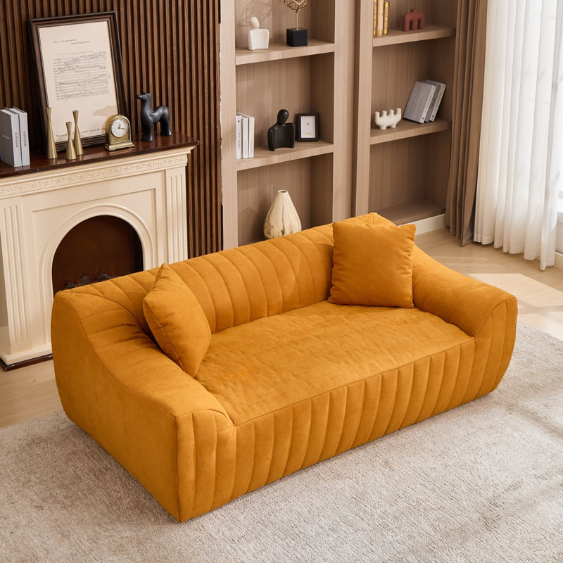 Causeuse moderne surdimensionnée en similicuir 2 places, petit siège profond avec 2 coussins décoratifs pour le salon, Orange