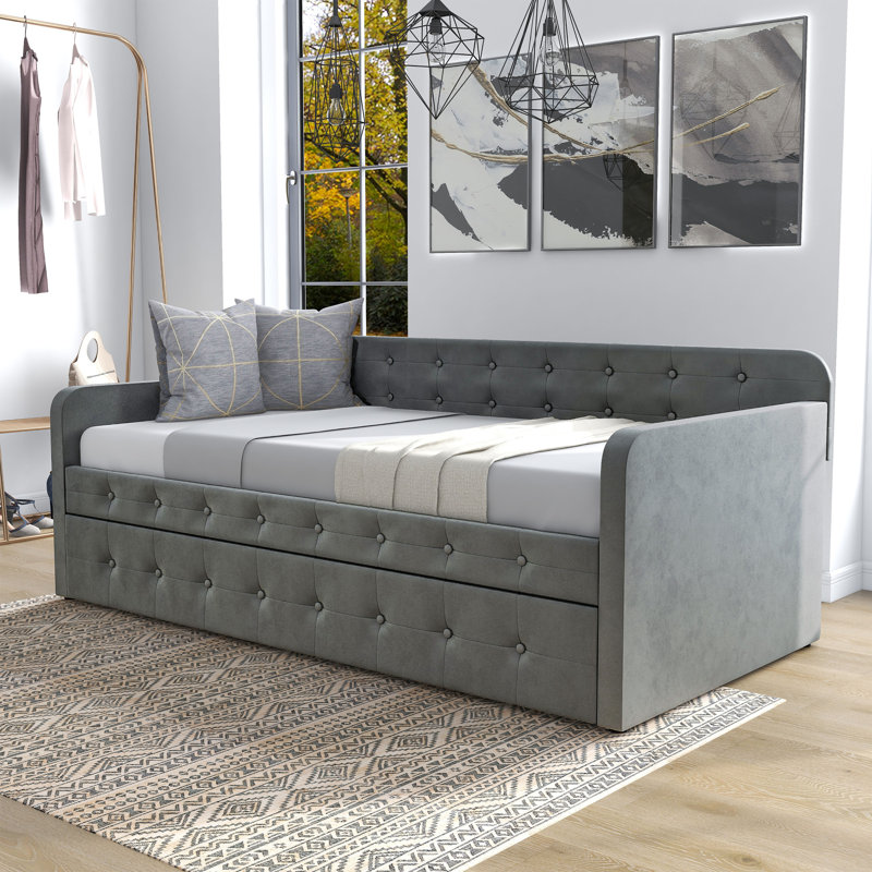 Avira Upholstered Daybed with Trundle Bed, Gray