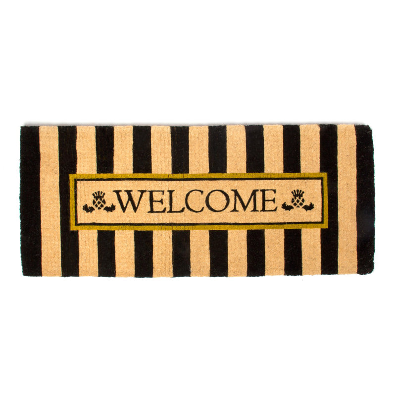 Black and Beige Coir Stripe Outdoor Welcome Doormat