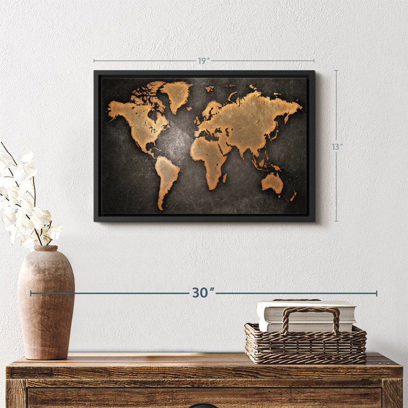 "Art mural carte du monde en cuivre", H 13 po x l 19 po