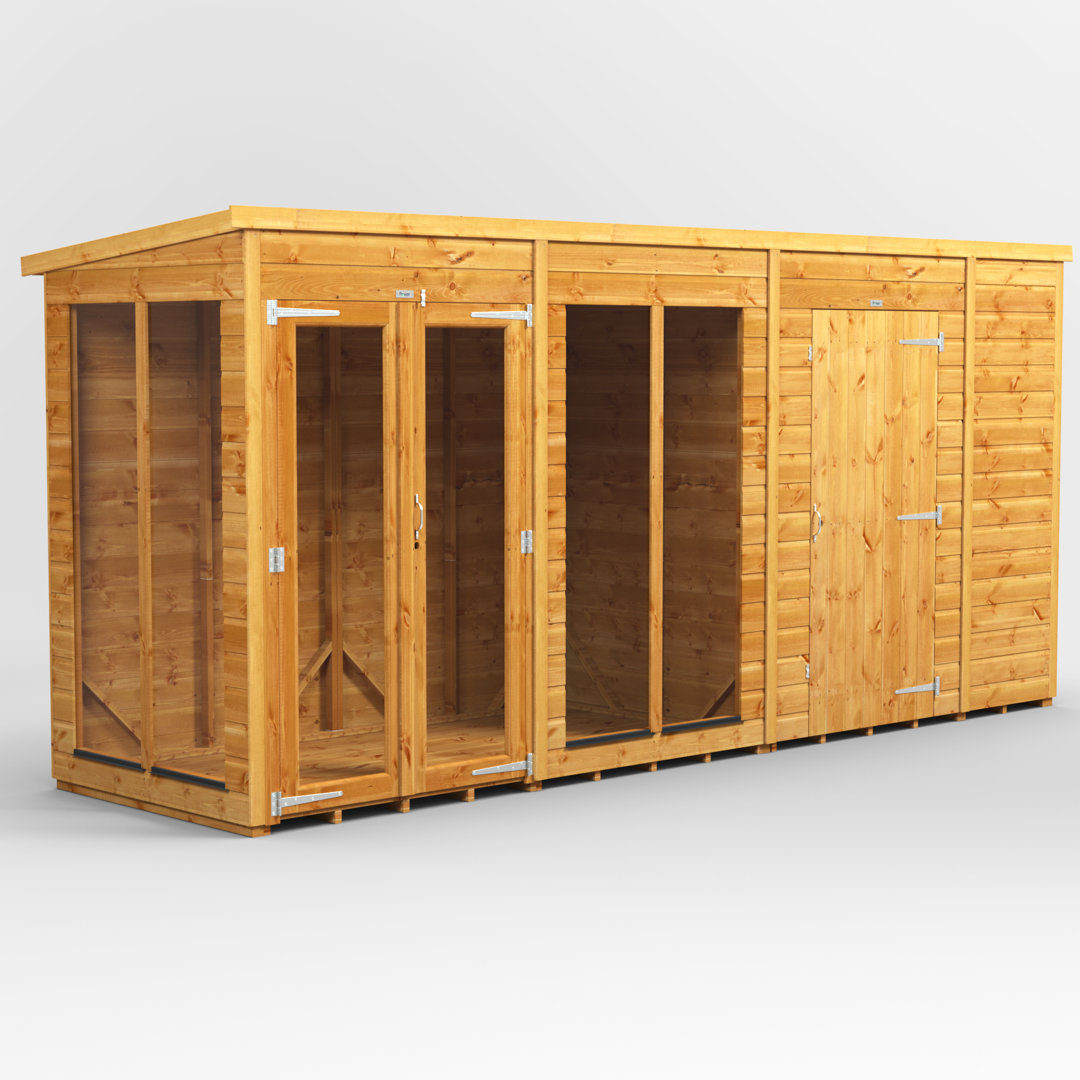 Powersheds 14 x 4ft Timber Tongue & Groove Pent Summerhouse Combi (includes 6ft Side Store)