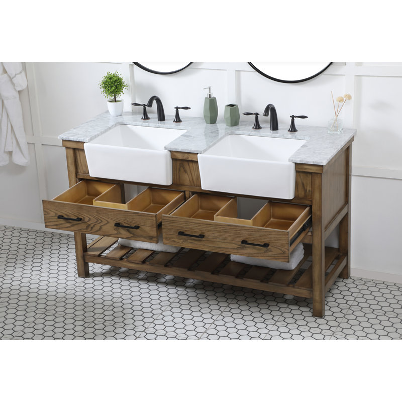 Pelaghia 60'' Double Bathroom Vanity with Carrara Marble Top, Dark Brown