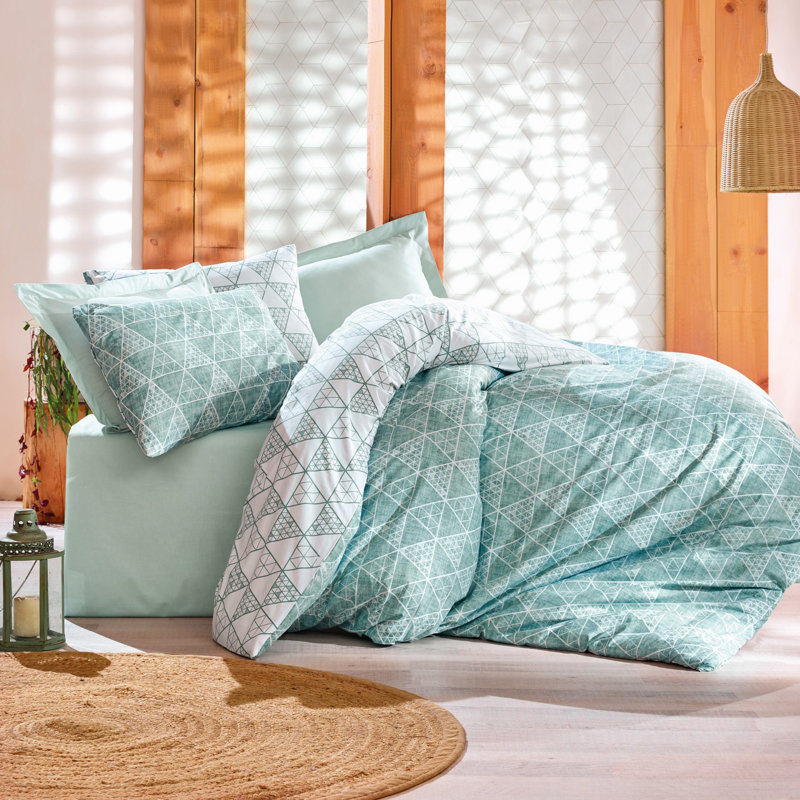 Ensemble de housse de couette en coton 4 pièces Voncile Mint, Plein
