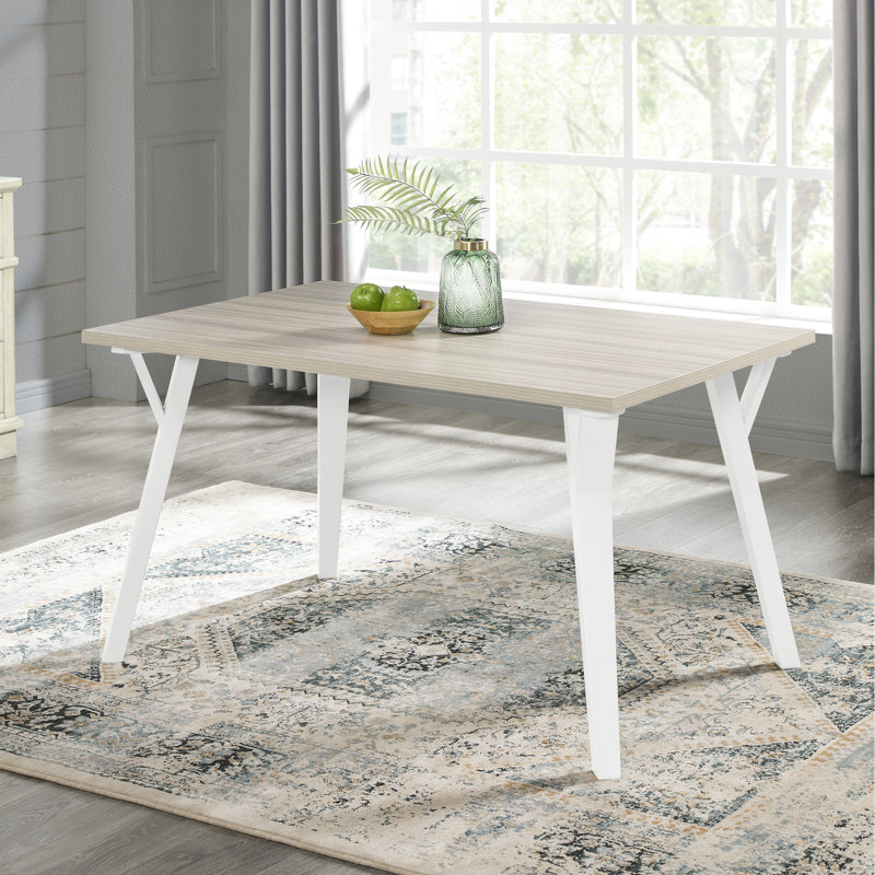 Ensemble de salle à manger blanc et naturel en bois naturel 7 - Table rectangulaire et 6 sièges élégants avec chaises élégantes