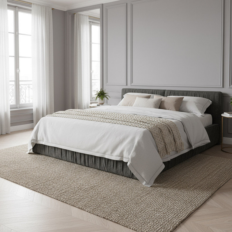 Cadre de lit plateforme grand tapissier avec tissu chenille, Gris foncé