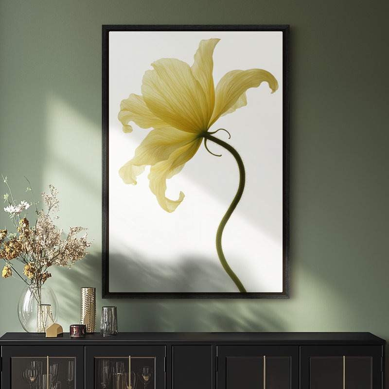 Art mural encadré, impressions florales jaunes pour chambre à coucher - 16 po x 24 po, 24" H x 16" W, Noir