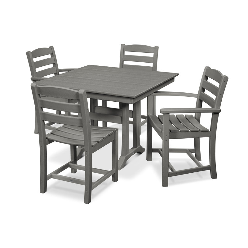 POLYWOOD La Casa Café 5-Piece Farmhouse Dining Set with Trestle Legs, Slate Gray