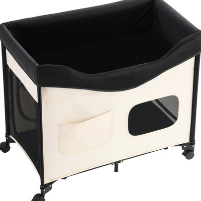 Xl Beige Portable Raised Cot Elevated Lounge Pet Bed Foldable Bunk Dog With 600D Cloth And Dutch Velvet Wheels Side Storage Bags Carry Bag For Cats & Dogs Dual-Level Design Top Platform Bottom Den