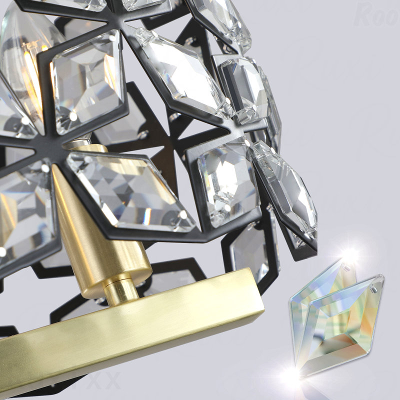 Lustre - Luminaire suspendu en cristal contemporain de 39 po, finition noire et dorée, luminaire de style moderne géométrique