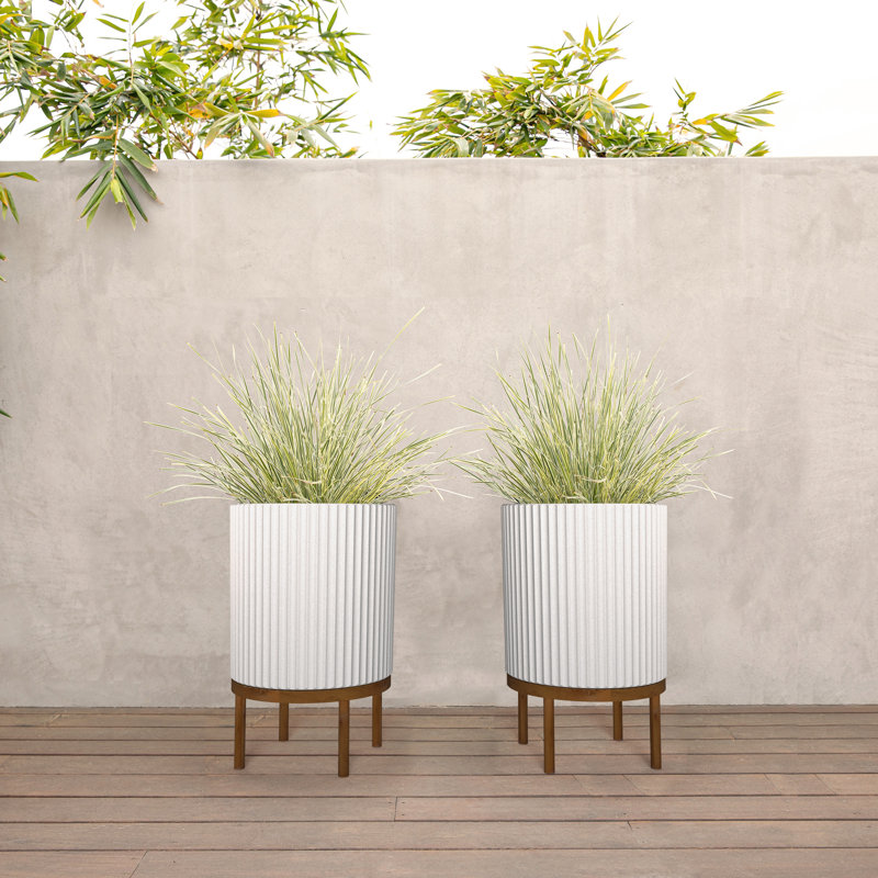 Demi Series Planter with Stand, 2, 22" H x 14.75" W x 14.75" D, White/Brown
