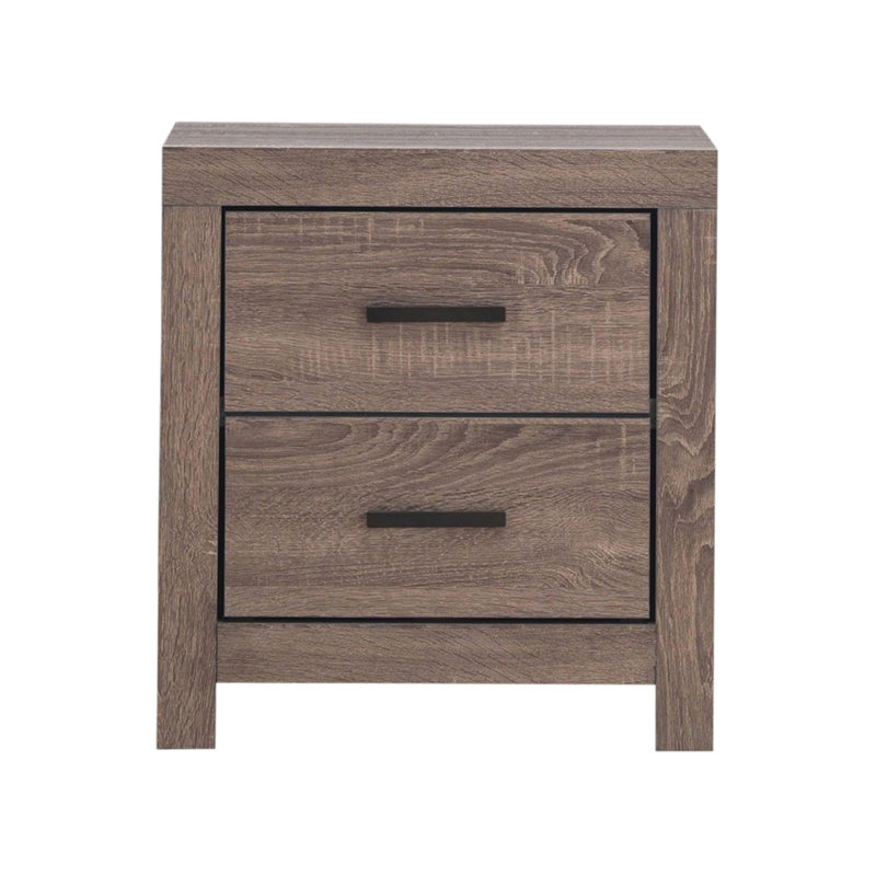 Élégante table de chevet 2 en chêne foncé et 2 tiroirs de style