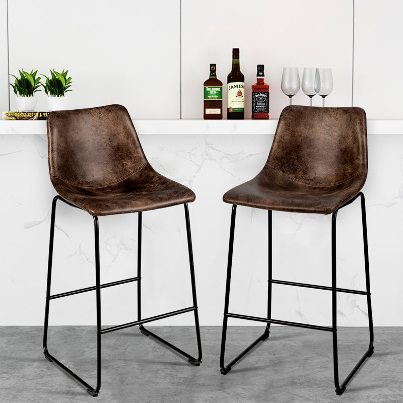 Bogner Bar Stool with Iron Frame, Brown