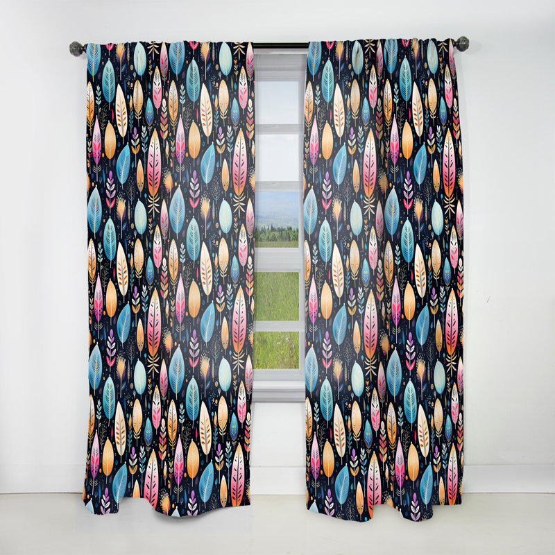 Tribal Dreamscape Feather Boho Motif II - Rideau obscurcissant abstrait Boho - 1 panneaux, L 52 po x L 108 po