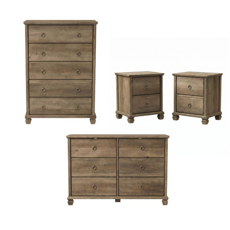 Ensemble de chambre à coucher 4 pièces Weston, 4 pièces: Commode, commode, 2 tables de chevet