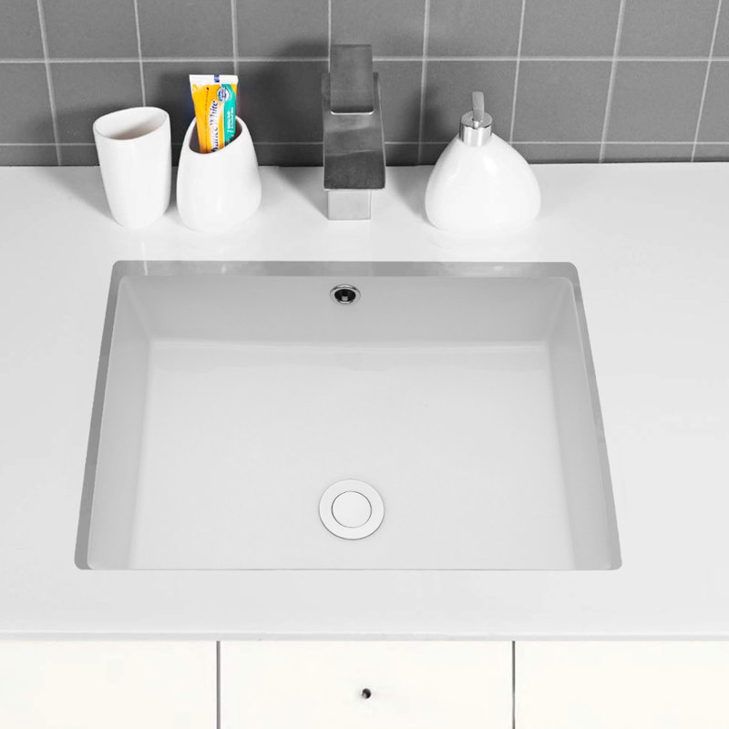 Lavabo de salle de bain encastré en céramique Stain - 21,98 po x 15,96 po, blanc, conception pratique pour salle de bain avec trop-plein 22 po x 15,5 po x 7 po, matériau