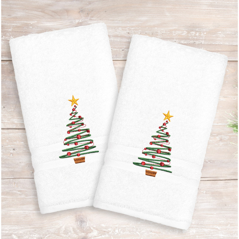 Holiday Turkish Cotton Hand Towel, White