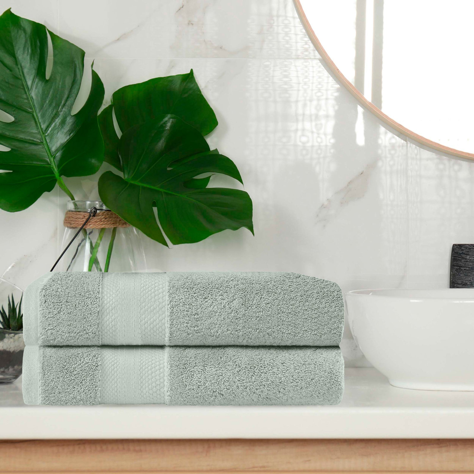 Finnian Turkish Cotton Bath Towel, Olive Green, Bath Towels - 2 Pack