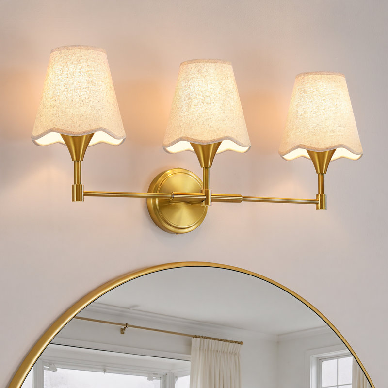 Barre d'éclairage de salle de bain moderne à 3 lumières 26 pouces avec abat-jour en lin texturé à intensité variable 3 lumières