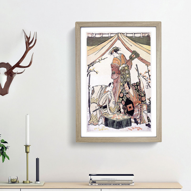 Oakinai Hiru-Ga-Koshima by Torii Kiyonaga - Picture Frame Painting Print, 48cm H x 36cm W x 2cm D, Oak Framed