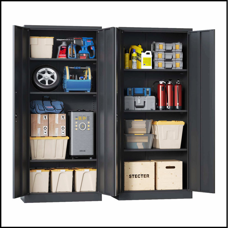 Armoire de rangement en métal 71 pouces, organisateur d'outils sécurisé avec tablettes réglables et portes verrouillables