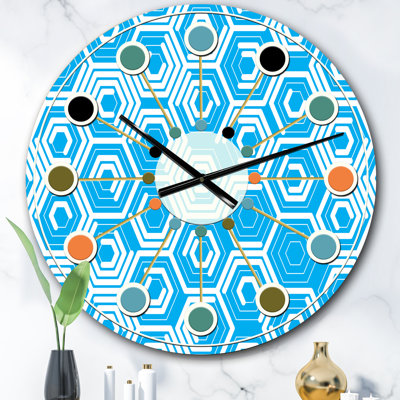 Retro Hexagon Pattern VII - Mid-Century Modern wall clock