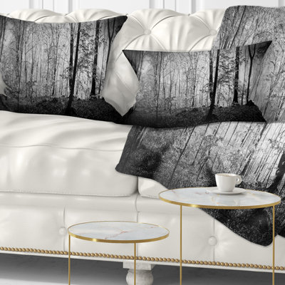 Printed Morning in Thick Fall Forest Lumbar Pillow