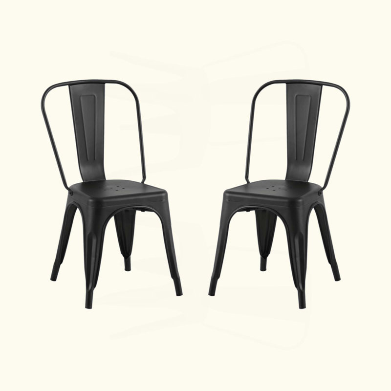 Set Of 2 Industrial Metal Dining Chairs 18 Inch Seat Height Stackable, Indoor Outdoor, Lightweight Easy-Clean Surface, Easy Assembly, Durable Modern Design, For Kitchen Restaurant