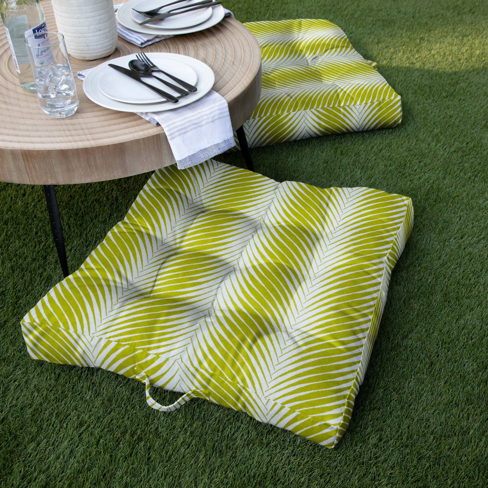 Kama Sunbrella® Floor Square Indoor/Outdoor Floor Pillow Cover & Insert, Green