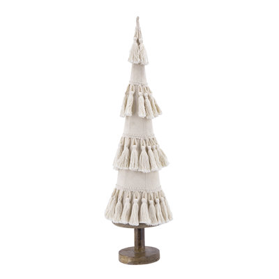 D5.3x22" Fringes Embellished Cone With Wooden Base