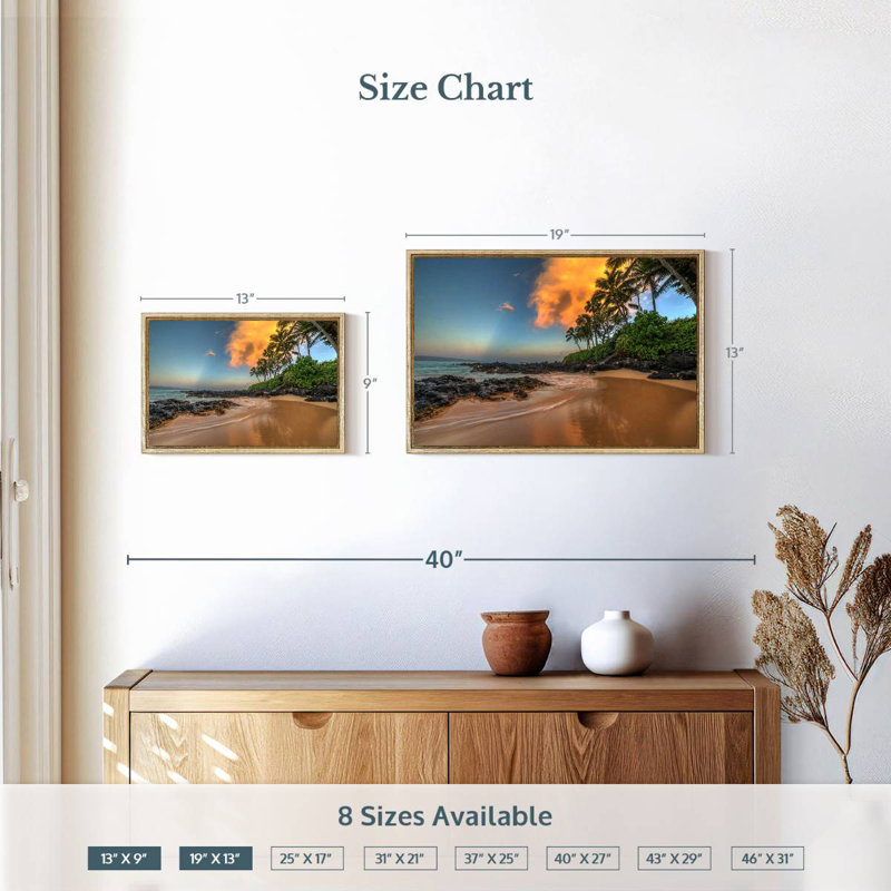 Lever de soleil Secret Cove, 19 po x 13 po, Cadre flottant en bois naturel