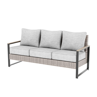 3-Person Outdoor Sofa with Cushions, All-Weather Wicker Frame, Modern Patio Seating Sofa
