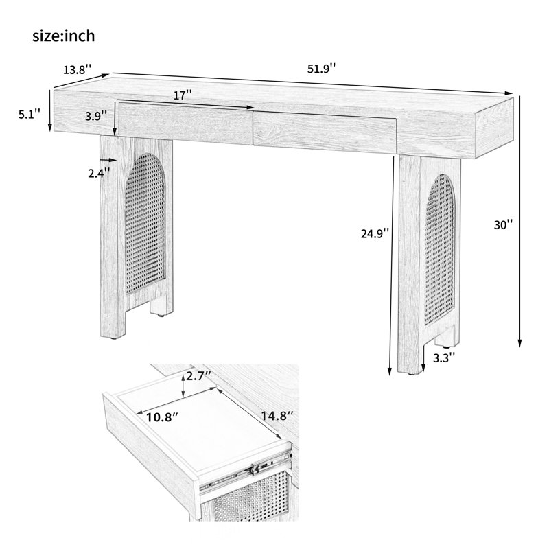 Table d'appoint 52 po avec console pour le couloir du salon, Naturel