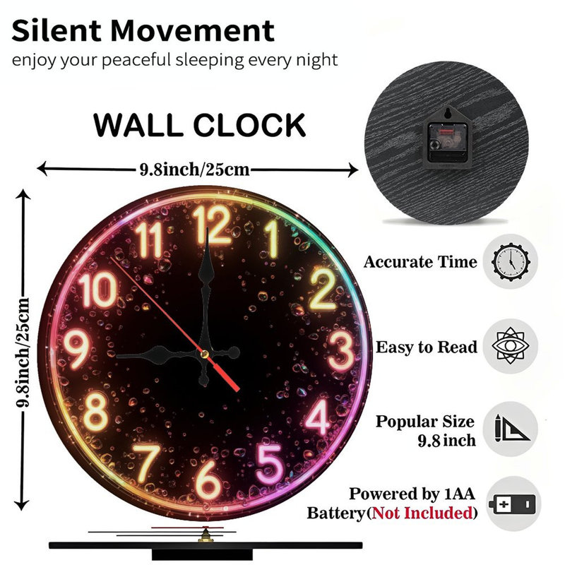Horloge arc-en-ciel néon avec bulles