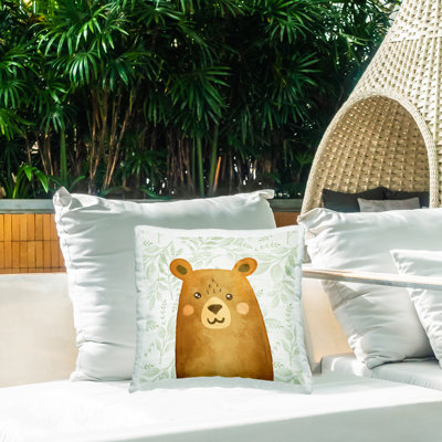 Coussin d'extérieur imprimé Joyful Bear on Botanicals Design par Kim Allen