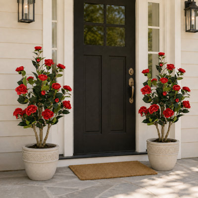 3FT Artificial Camellia Flower Trees - Faux Potted Plants with Realistic Blooms for Indoor & Outdoor Decor