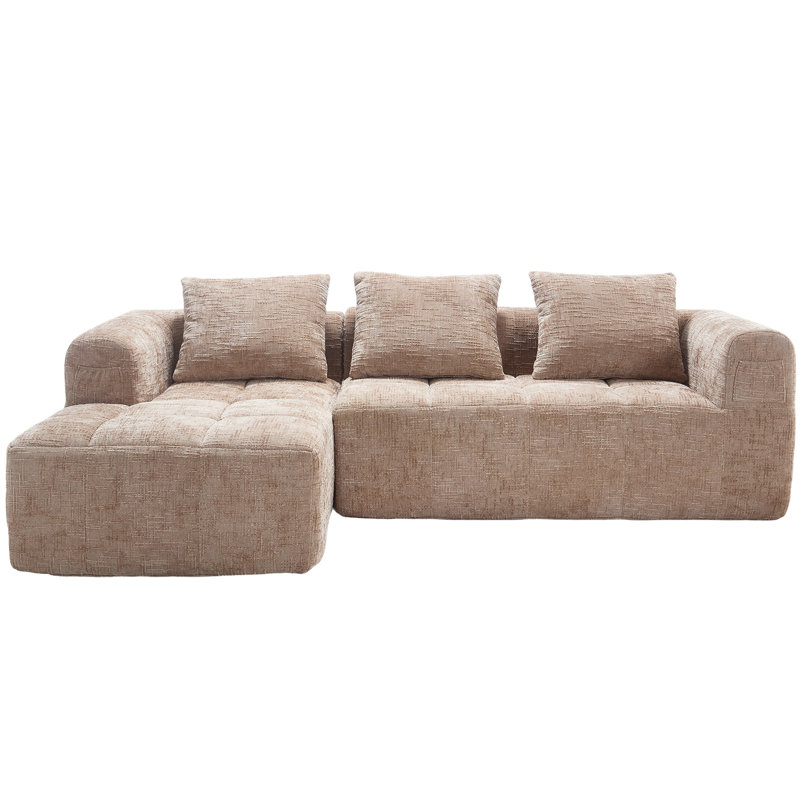 Boneless 2 - Piece Chenille No Frame Compressed Sectional, Khaki Chenille