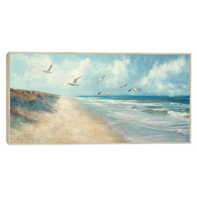 Seagull Fly By Coastal Framed Canvas Wall Art