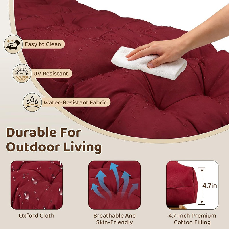 Coussin de chaise longue d'extérieur, coussin de remplacement en mousse viscoélastique imperméable avec attaches sécurisées pour chaises de piscine, meubles de patio, rouge