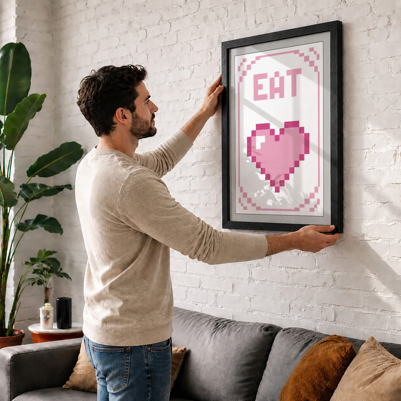 Pixel Heart Love Retro - Framed Print, A4 - 29.7 x 21.0 cm, Unframed