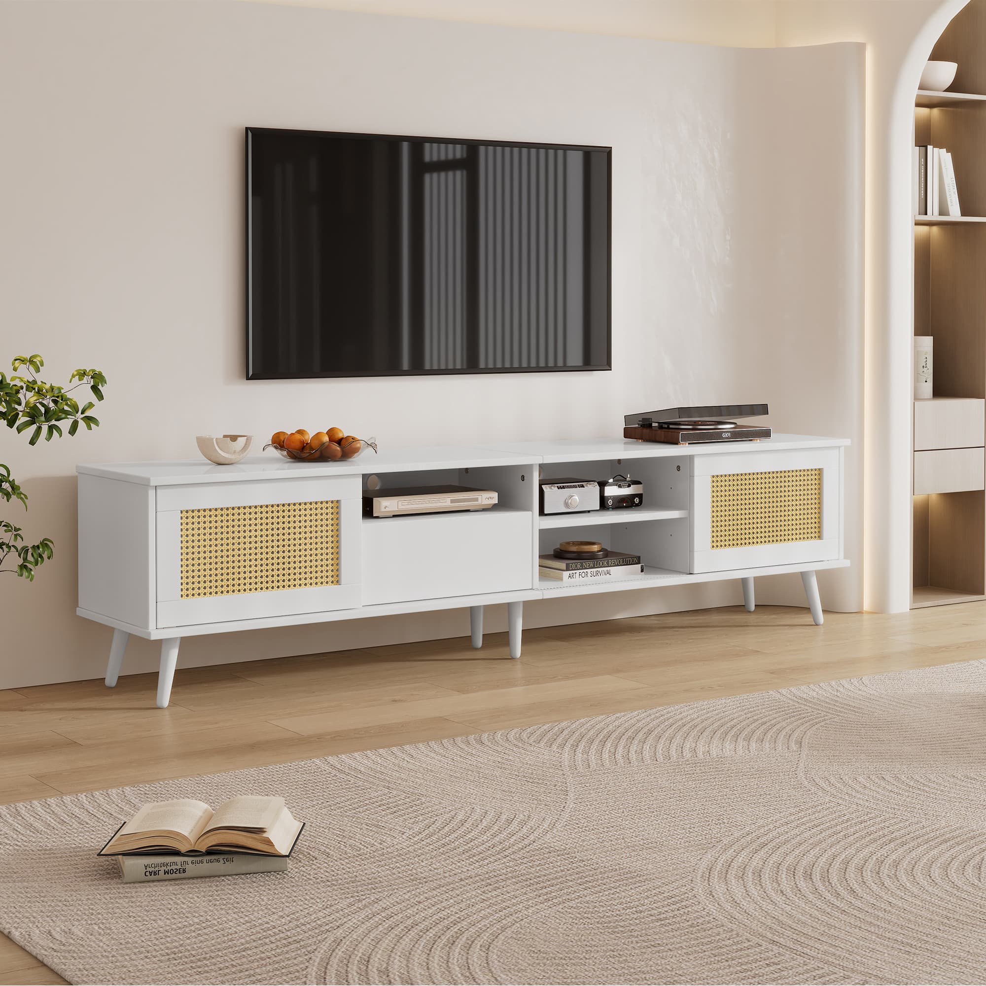 17 Stories 90 - inch TV Stand: 200 cm Oak Rattan | Wayfair.co.uk