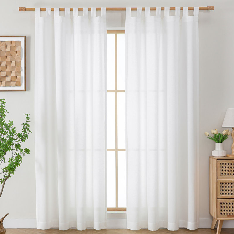 Rideaux en lin naturel de 84 po de long à 2 panneaux - épais texturé, filtrant la lumière, avec pattes, l 52 po x L 84 po, blanc