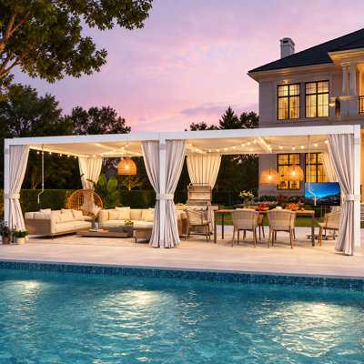 Pergola extérieure Erommy 10 'x 12' avec toit à persiennes réglable et drainage intégré, pergola à persiennes en métal robuste sans rideaux pour patio, blanc