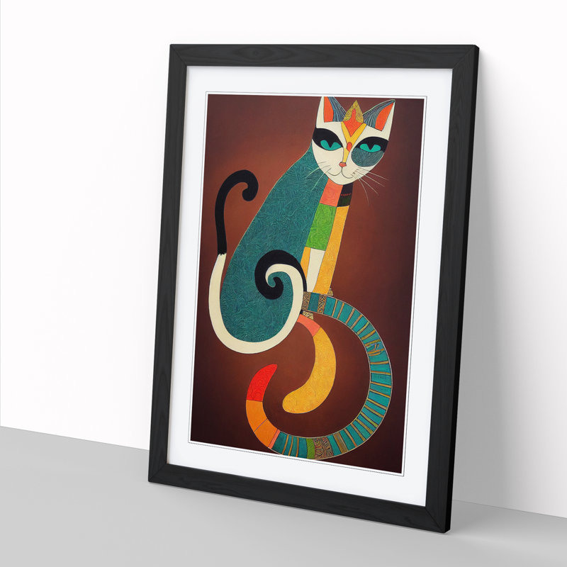 Cat Indian Art - Framed Print, 34cm H x 25cm W, Walnut Framed