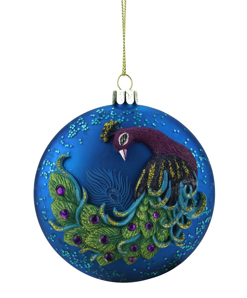 12 Glittered Purple & Blue Jeweled Peacock Clip On Christmas Ornament