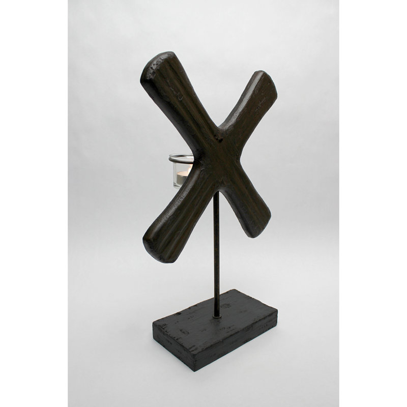 X Form Wood Tabletop Votive Holder, 15.25" H x 9.5" W x 4" D